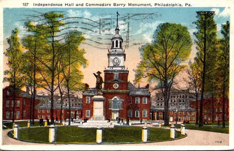 Pennsylvania Philadelphia Independence Hall and Commodore Barry Monument 1917