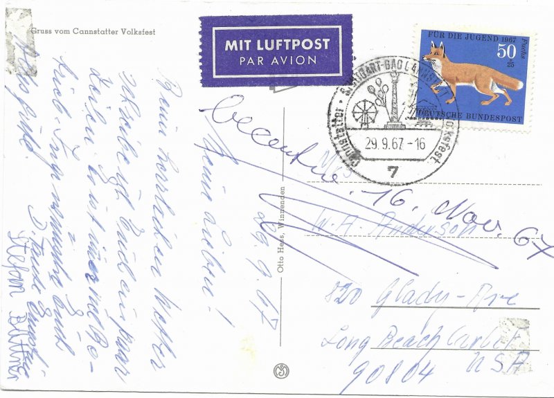 Germany. Stuttgart.  Cannstatter Volksfest.  Stamped and mailed 1967.