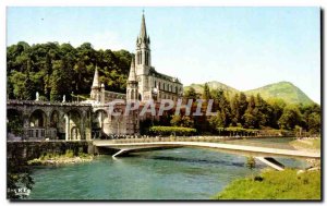 Old Postcard Lourdes Basilica Gave e new bridges