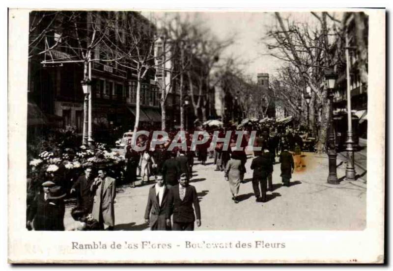 Postcard Modern Barcelona Rambla Boulevard Flowers have Flares