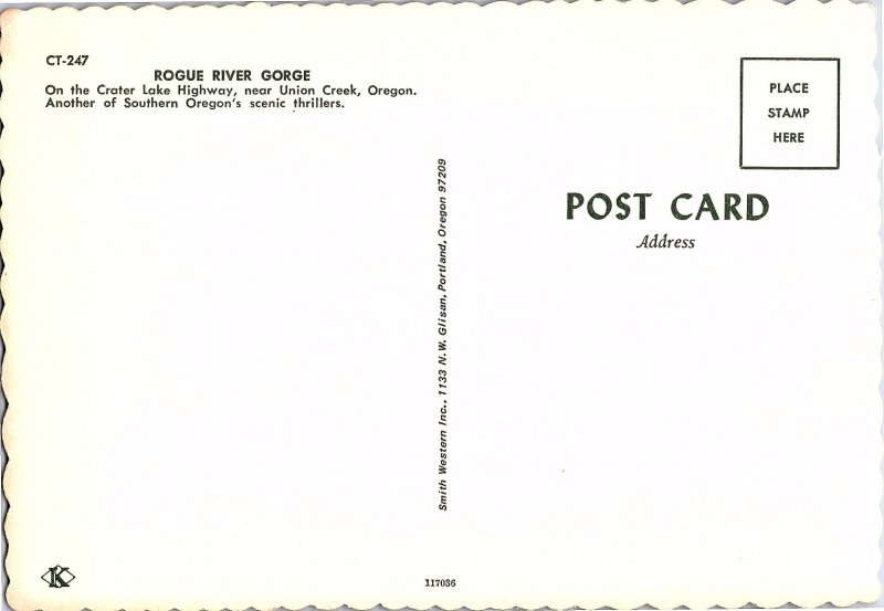 Scenic View Rogue River Gorge Oregon Rusing River Trees Continental Postcard