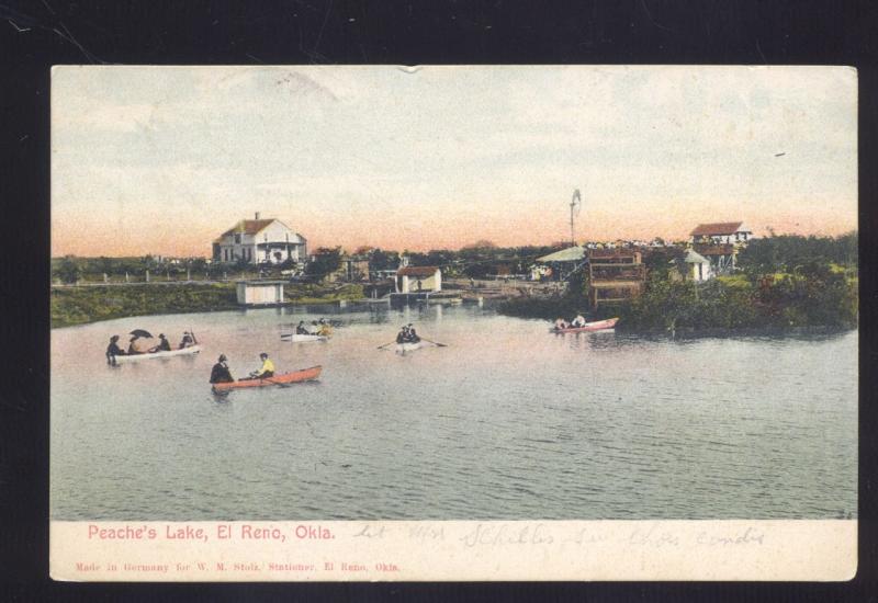 EL RENO OKLAHOMA PEACHE'S LAKE BOATING VINTAGE ANTIQUE OKLA. POSTCARD