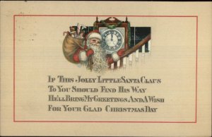 Christmas - Santa Claus Goes Up Stairs c1915 Postcard