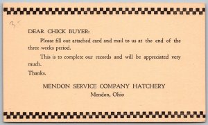 Mendon Ohio Postal Card Stationery Postcard Mendon Service Hatchery Chicks