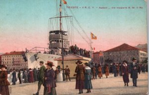 Postcard Italian Royal Navy Trieste II Transporting the King in Harbor