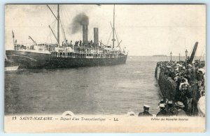 c1910s Saint Nazaire Transatlantic Steamship Depart Photo Postcard Levy Fils A10
