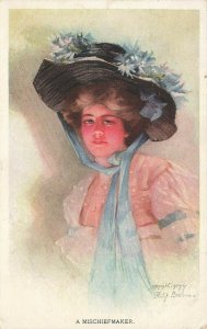 Artist Signed Philip Boileau A Mischiefmaker Beautiful Woman Postcard