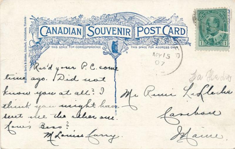 Andover NB New Brunswick Canada on River St John Message Do not know you pm 1907