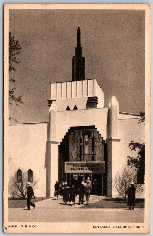 Vtg Chicago Illinois Entrance Hall of Religion World's Fair 1933 View Postcard