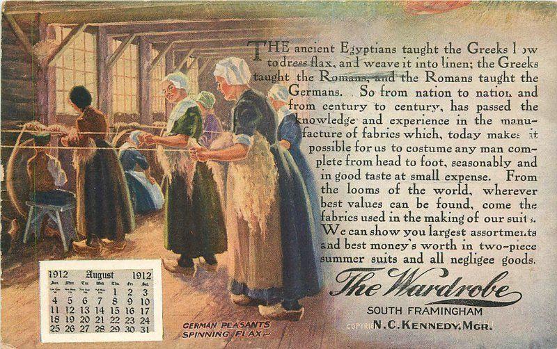 1912 Framingham Massachusetts Wardrobe Calendar Advertising Fabric Art History