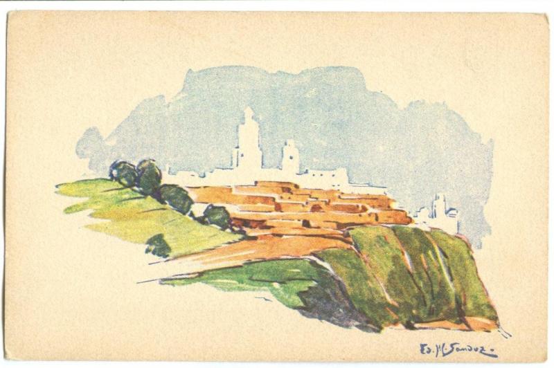 E. Sandoz, Painting, North African view, auto-circuits nord-africains cpa