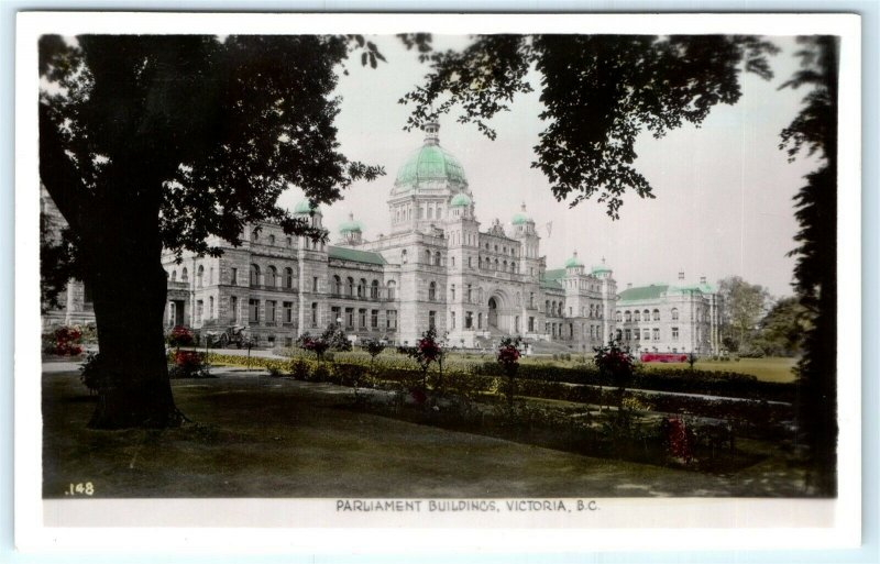 VTG RPPC Real Photo Canada Parliament Building Victoria BC Color Tint View A2