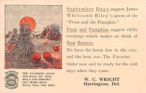 Harrington Delaware WC Wright Store Ad Pumpkins Corn Field Postcard AA74523