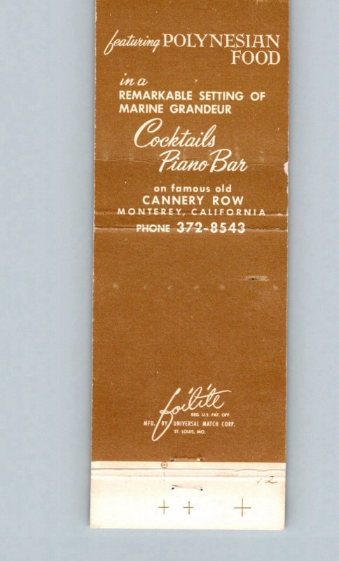 Matchbook Cover - Mark Thomas' Outrigger Monterey CA MB152