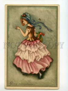 491147 BIRTHDAY Greeting Belle Girl FASHION w/ Flowers Vintage postcard