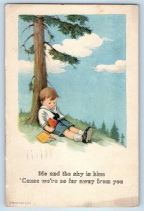 1922 Boy Under The Tree Men And Sky Is Blue Edward Gross Lancaster PA Postcard