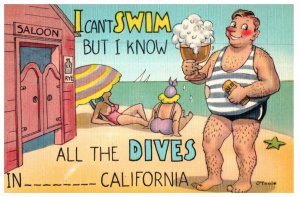 I Cant Swim But I Know All The Dives California Funny Postcard