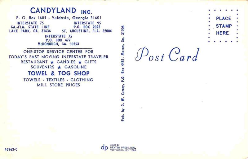 Candyland Restaurant Candy Texaco Gas Station Valdosta Georgia postcard 