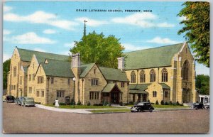 Fremont Ohio 1940s Postcard Grace Lutheran Church Cars