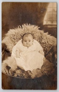 RPPC Baltimore MD Precious Baby On Fur Blanket c1918 Real Photo Postcard Q22