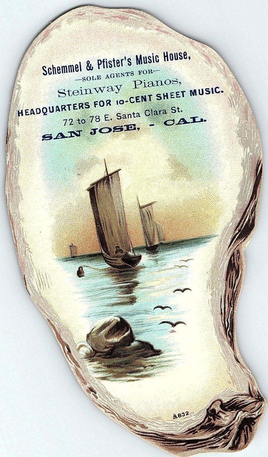 1890's DieCut Oyster Schemmel & Pfister Steinway Pianos San Jose Trade