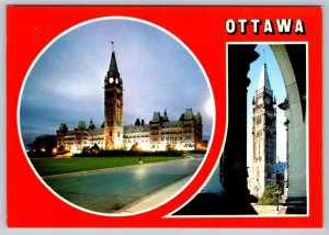 Parliament Hill, Peace Tower, Ottawa, Ontario, Canada, 1982 Split View Postcard