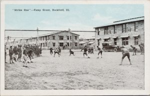 Camp Grant Rockford IL Soldiers Baseball Game 'Strike One' Litho Postcard G75