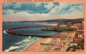 VINTAGE POSTCARD RAINBOW PIER AND AUDITOREUM LONG BEACH CALIFORNIA 1946