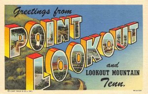 Tennessee TN    POINT LOOKOUT LARGE LETTER LINEN Greetings   ca1940's Postcard