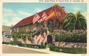 Vintage Postcard 1920's Oldest House St. Francis Street St. Augustine Florida FL