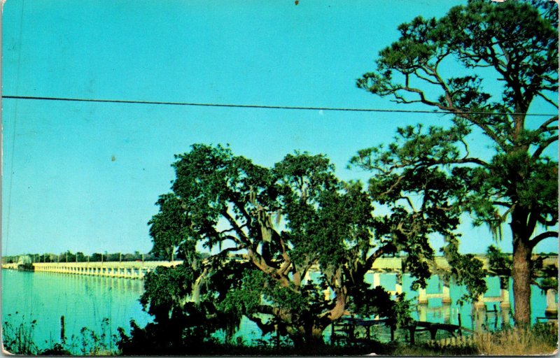 Biloxi MS Back Bay Bridge Crossing Postcard Used (31888)