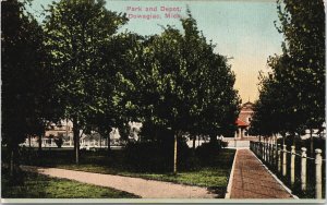 Dowagiac MI Park and Depot Unused Kropp Postcard E94