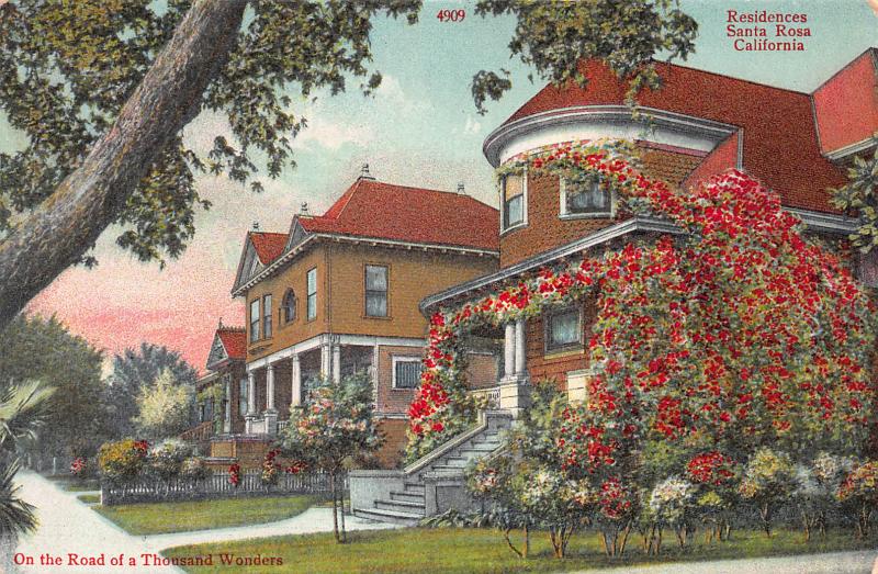 Residences, Santa Rosa, California, Early Postcard, Unused