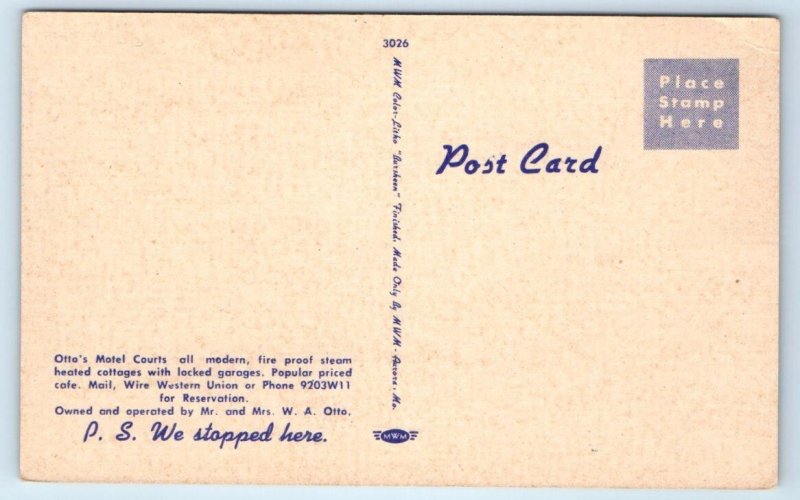 SPRINGFIELD, MO Missouri ~Route 66~ OTTO'S MOTEL COURTS c1940s Roadside Postcard