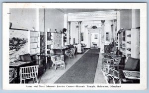 1940's WWII ERA ARMY NAVY MASONIC TEMPLE SERVICE CENTER BALTIMORE MD POSTCARD
