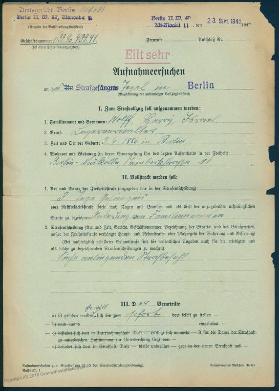 3rd Reich Germany Jewish Persecution Prisoner Changing Name Berlin Tegel 86062