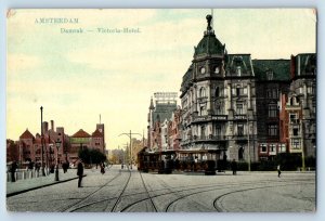 North Holland Netherlands Postcard Amsterdam Damrak Victoria Hotel c1910