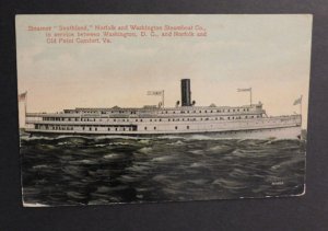 1913 Ship Postcard Cover From Washington D.C. to Columbus OH S.S. Southland