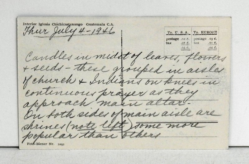 Interior Iglesia Chichicastenango Guatemala - Postcard