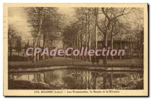 Old Postcard Roanne Walks Basin and Kiosk