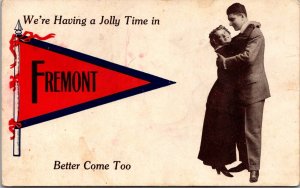 Having a Jolly Time in Fremont Pennant, Couple Embracing Vintage Postcard O47