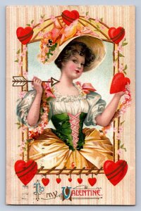 J93/ Valentine's Day Love Holiday Postcard c1910 Pretty Lady Hearts 431