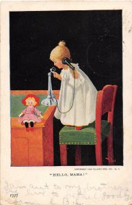 Hello Mama Little Girl on Telephone artist signed Bernhardt Wall 1906 postcard