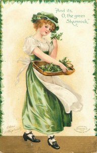 Embossed St. Patrick's Day Clapsaddle Postcard Irish Woman O The Green Shamrock