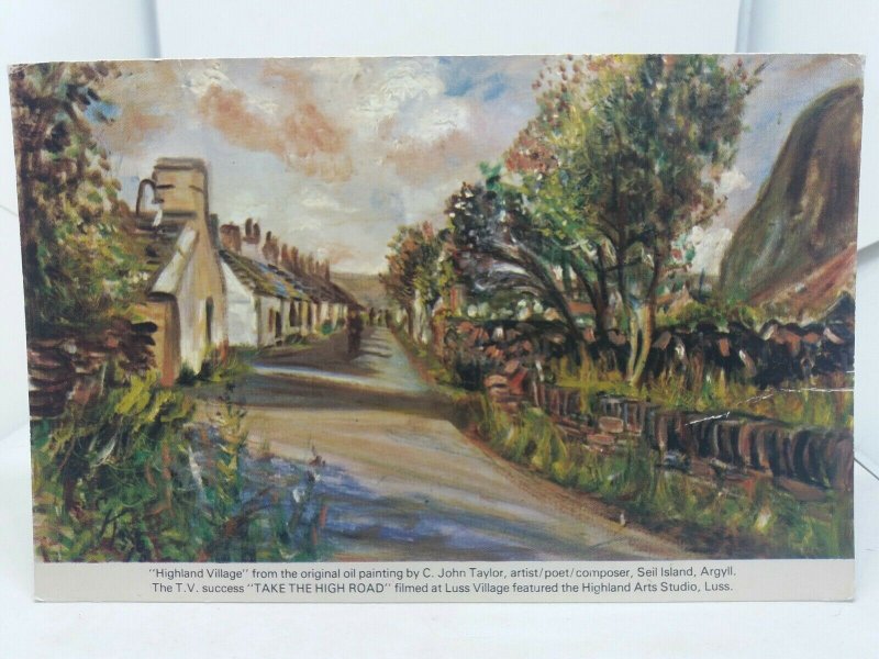 Postcard Highland Village Painting by C John Taylor Seil Island Take The High Rd