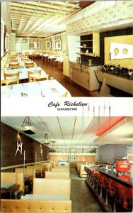 VINTAGE POSTCARD CAFÉ RICHELIEU DOUBLE SCENE AT CHICOUTIMI QUEBEC CANADA 1960s E