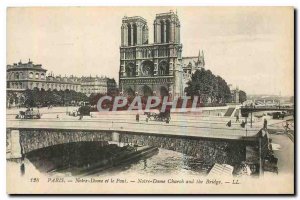 Old Postcard Paris Notre Dame and the Pont