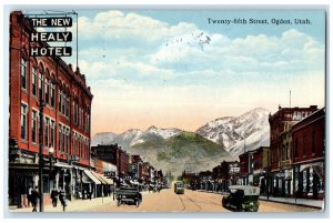 1917 Twenty Fifth Street New Healy Hotel Classic Car Railway Ogden Utah Postcard
