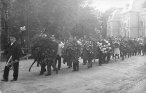 France Funeral march large home street scene 1920s RPPC Photo Postcard 22-8442