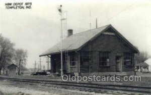 N and W Depot, Templeton, IN, USA Kodak Real Photo Paper Train Railroad Stati...